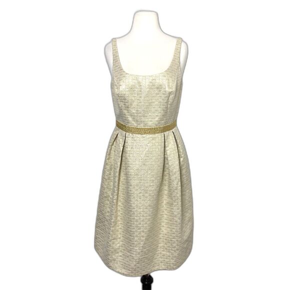 Carmen Marc Valvo Collection Metallic Gold Chain Belt Party Linen Dress Gown 8 - Picture 1 of 12